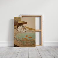 Curious Cat Meets Koi Below