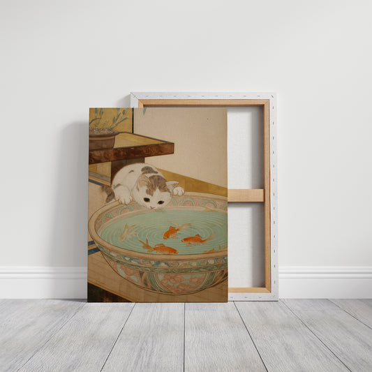 Curious Cat Meets Koi Below