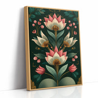 Pink Blooms on Darkened Green