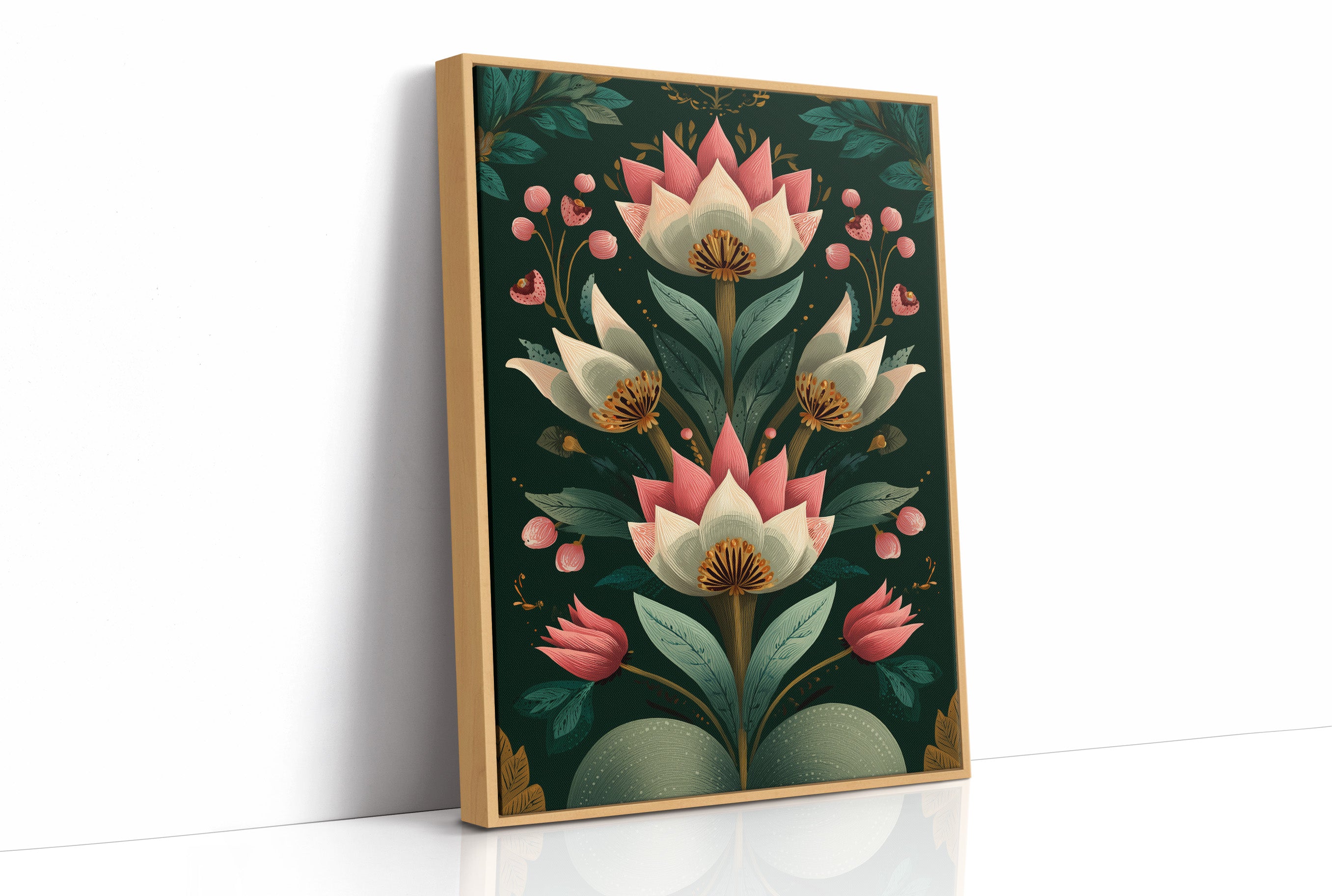 Pink Blooms on Darkened Green