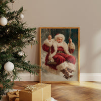 Winter Joy On A Wooden Swing