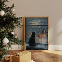 Black Cat Watches Santa's Flight