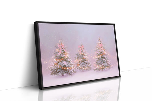 Pink Bows Dance Through Snow Light
