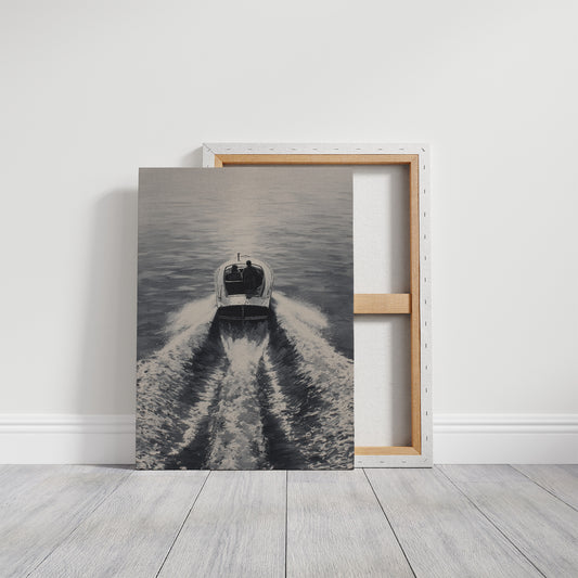 Speedboat Cuts Through Morning Fog