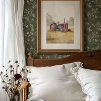 Red Tractor Rests In Golden Fields