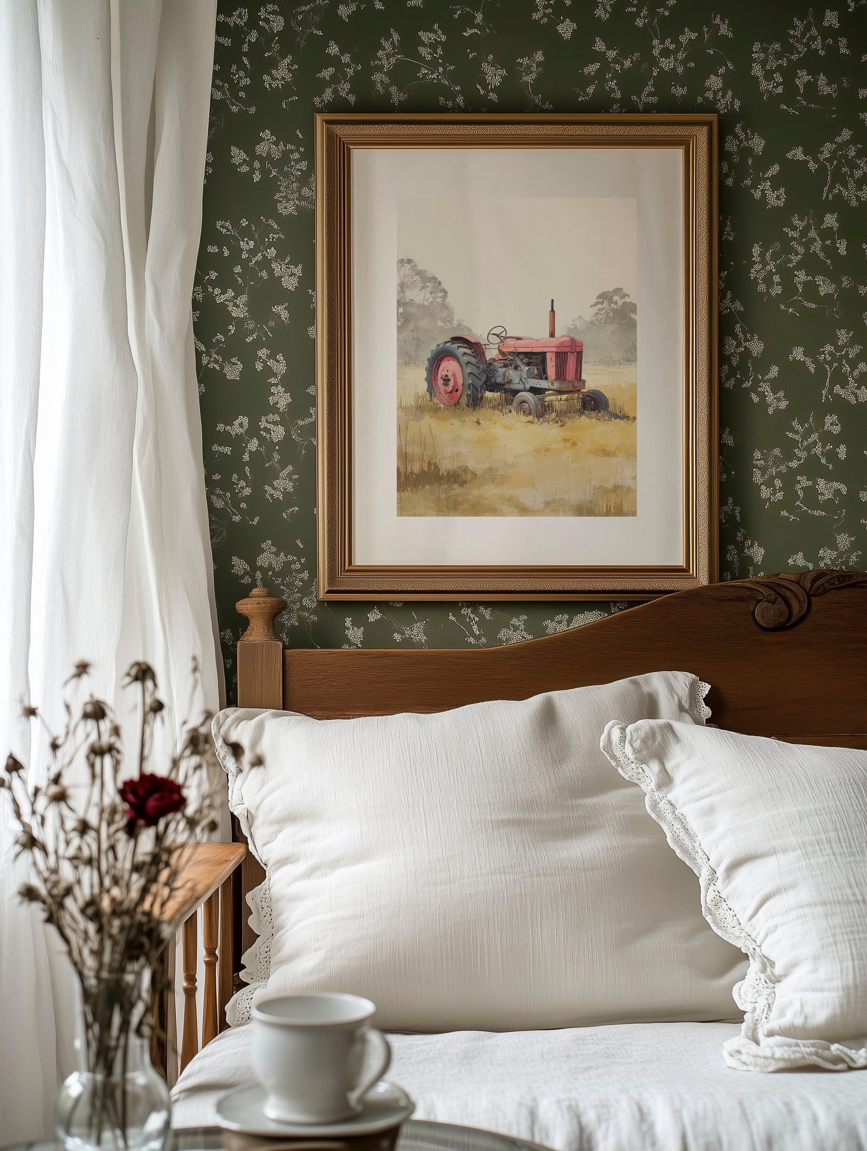 Red Tractor Rests In Golden Fields