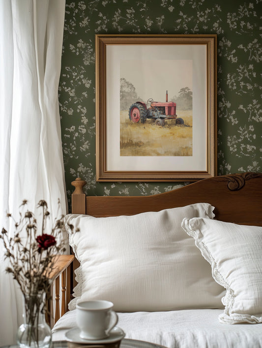 Red Tractor Rests In Golden Fields