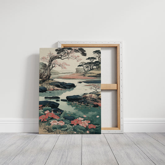 Cherry Blossoms Dance Above Turquoise Waters