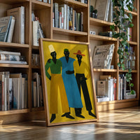 Three Figures Stand In Golden Light