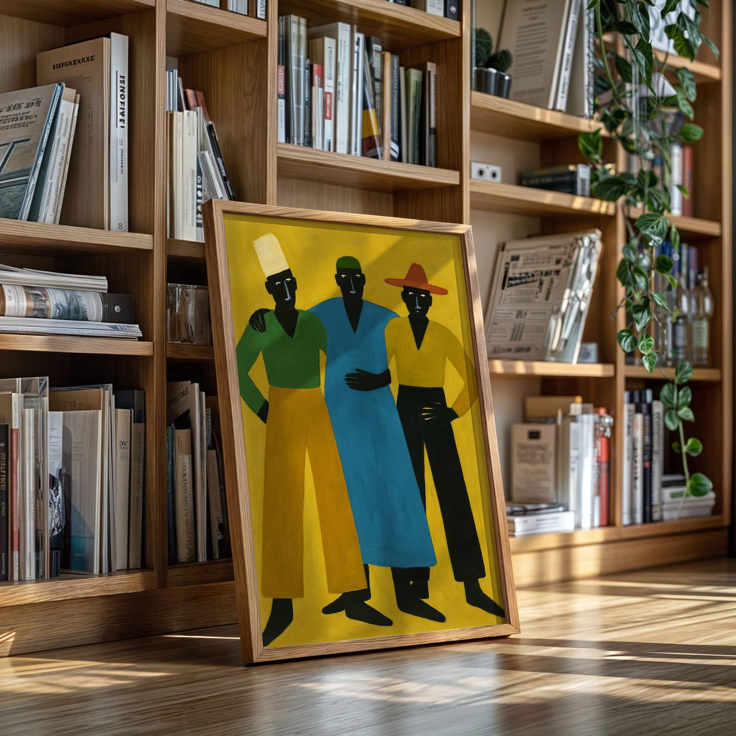 Three Figures Stand In Golden Light