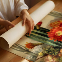 Desert Blooms Dance Against Mountains