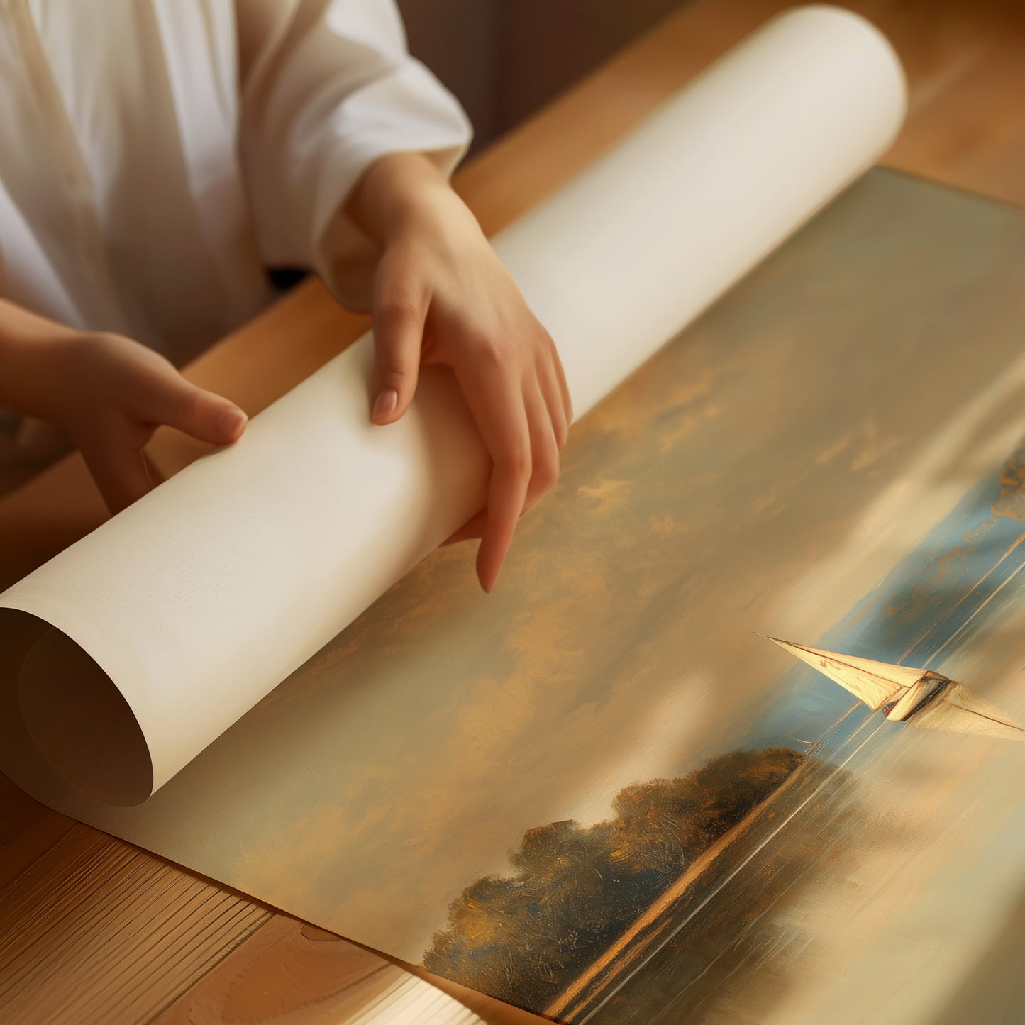 Solitary Sail Through Golden Harbor