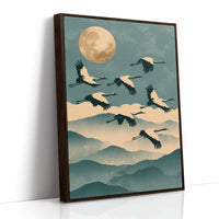 Cranes Over Misted Peaks