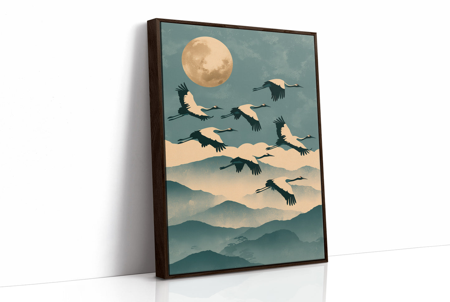 Cranes Over Misted Peaks