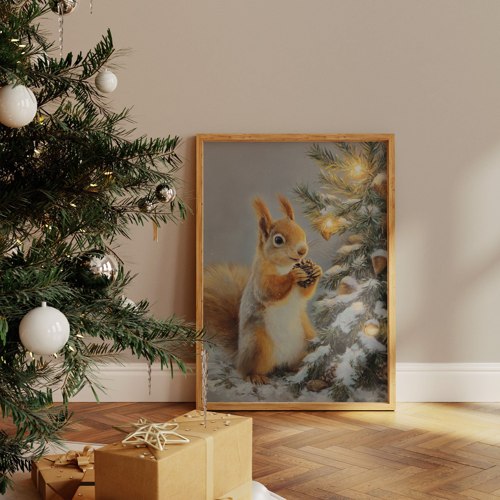 Winter Squirrel Finds Pine Cone Magic