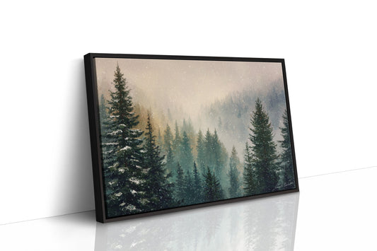 Snow Dances Through Evergreen Light