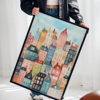Colorful City Rowhouses Watercolor Print