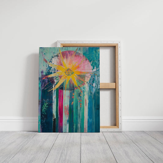 Sunflower Bursts Through Turquoise Rain