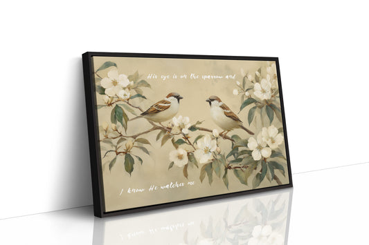 Sparrows Rest Among Blossom Branches