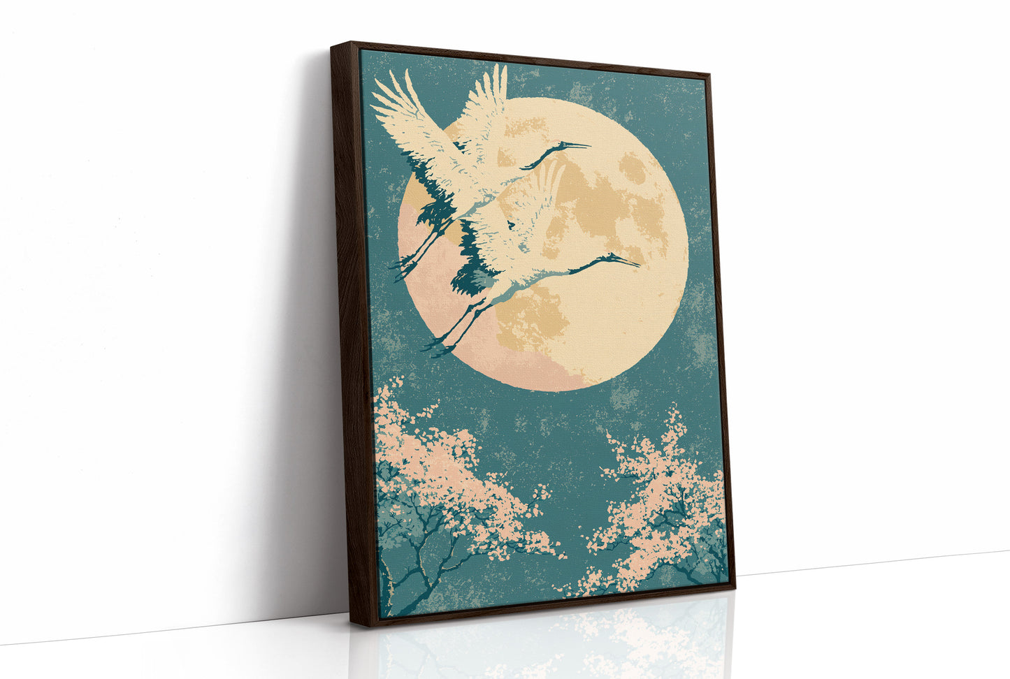 Crane Beneath Blossoms and Moon