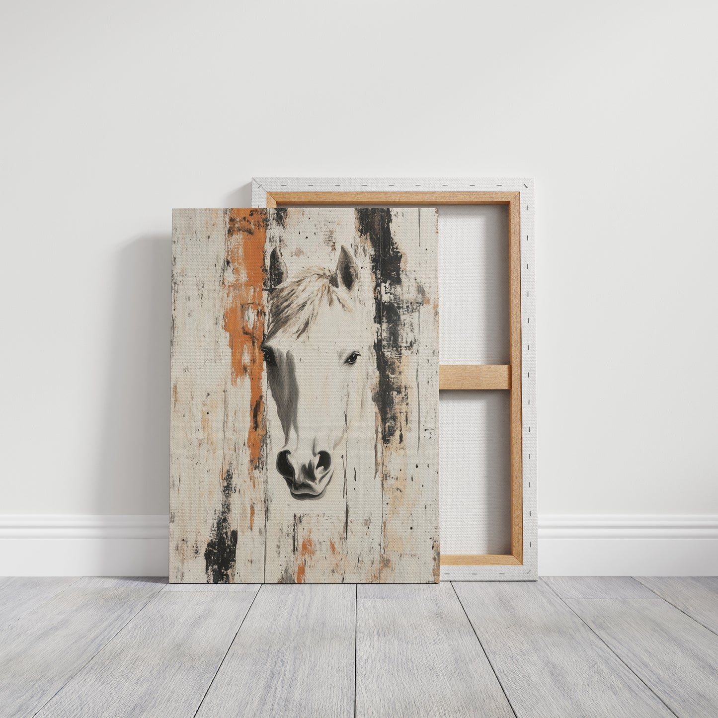 White Horse Against Rustic Planks