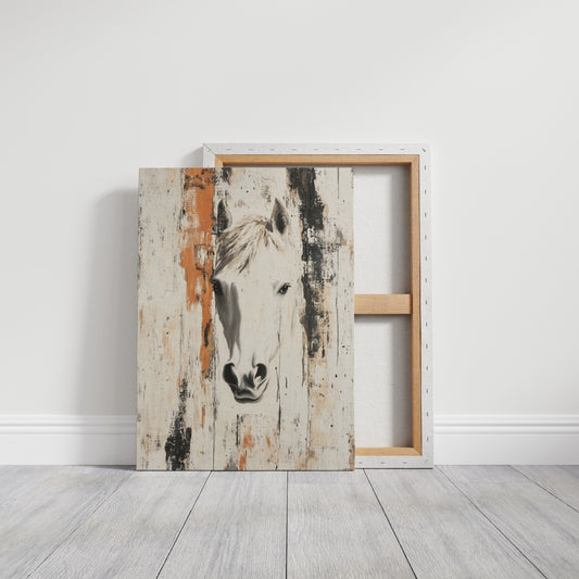 White Horse Against Rustic Planks