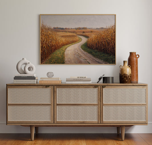 Harvest Path Winds Through Golden Fields