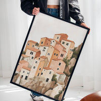 Sunlit Cliffside Village in Warm Earth Tones