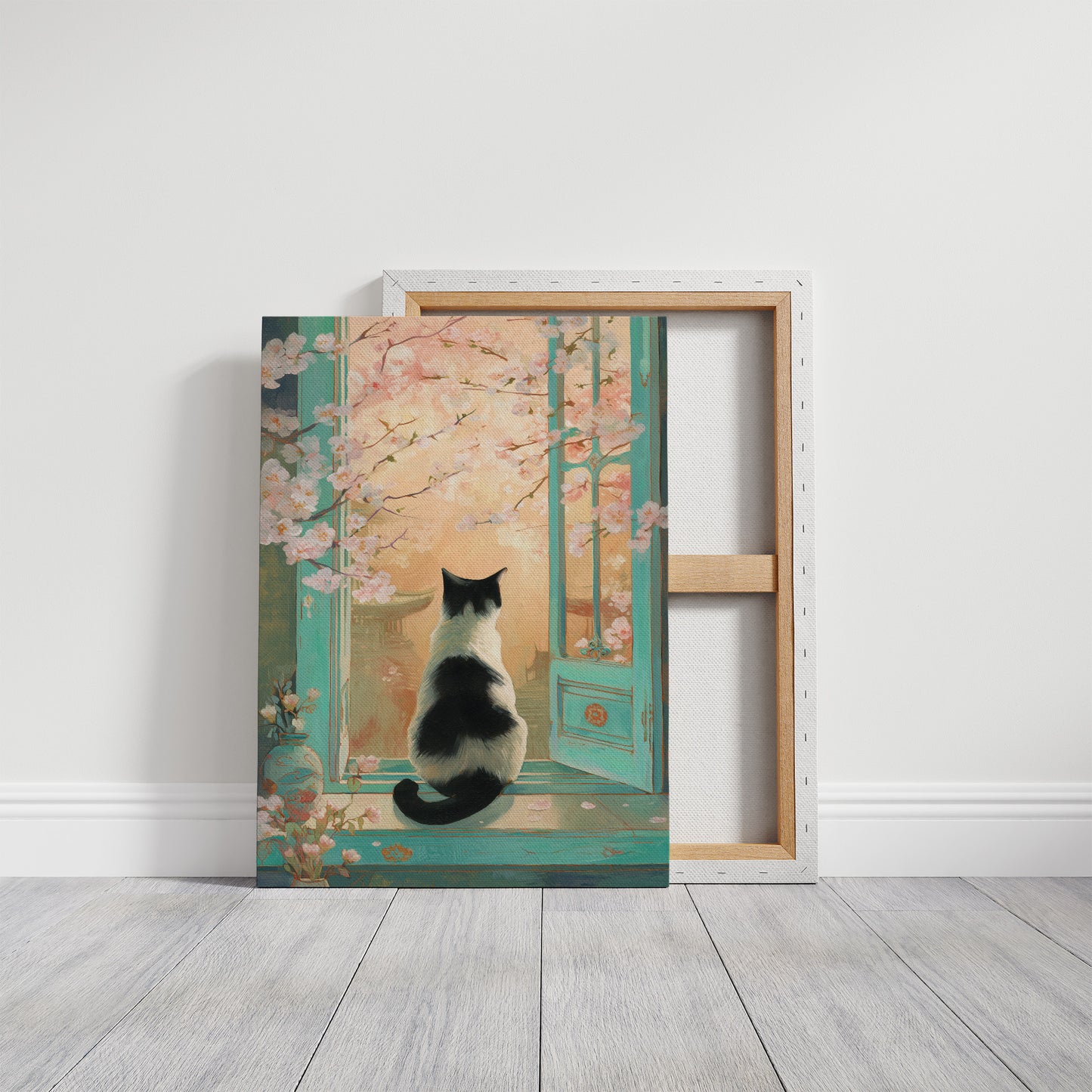 Cherry Blossoms Dance With Curious Cat