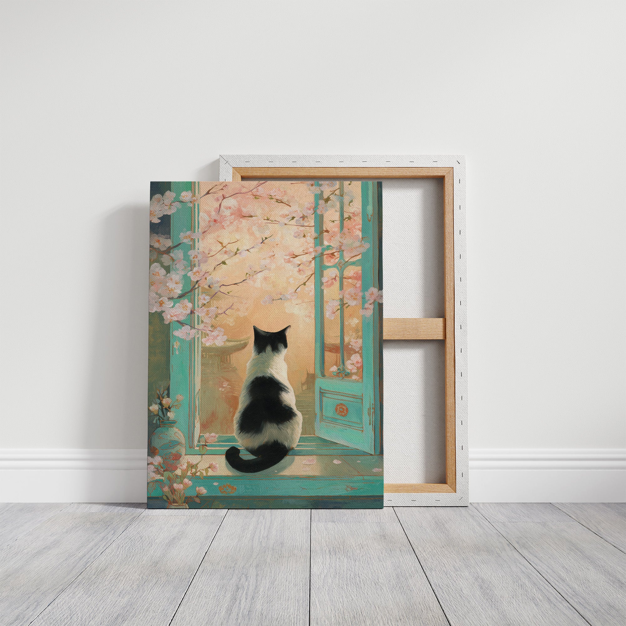 Cherry Blossoms Dance With Curious Cat