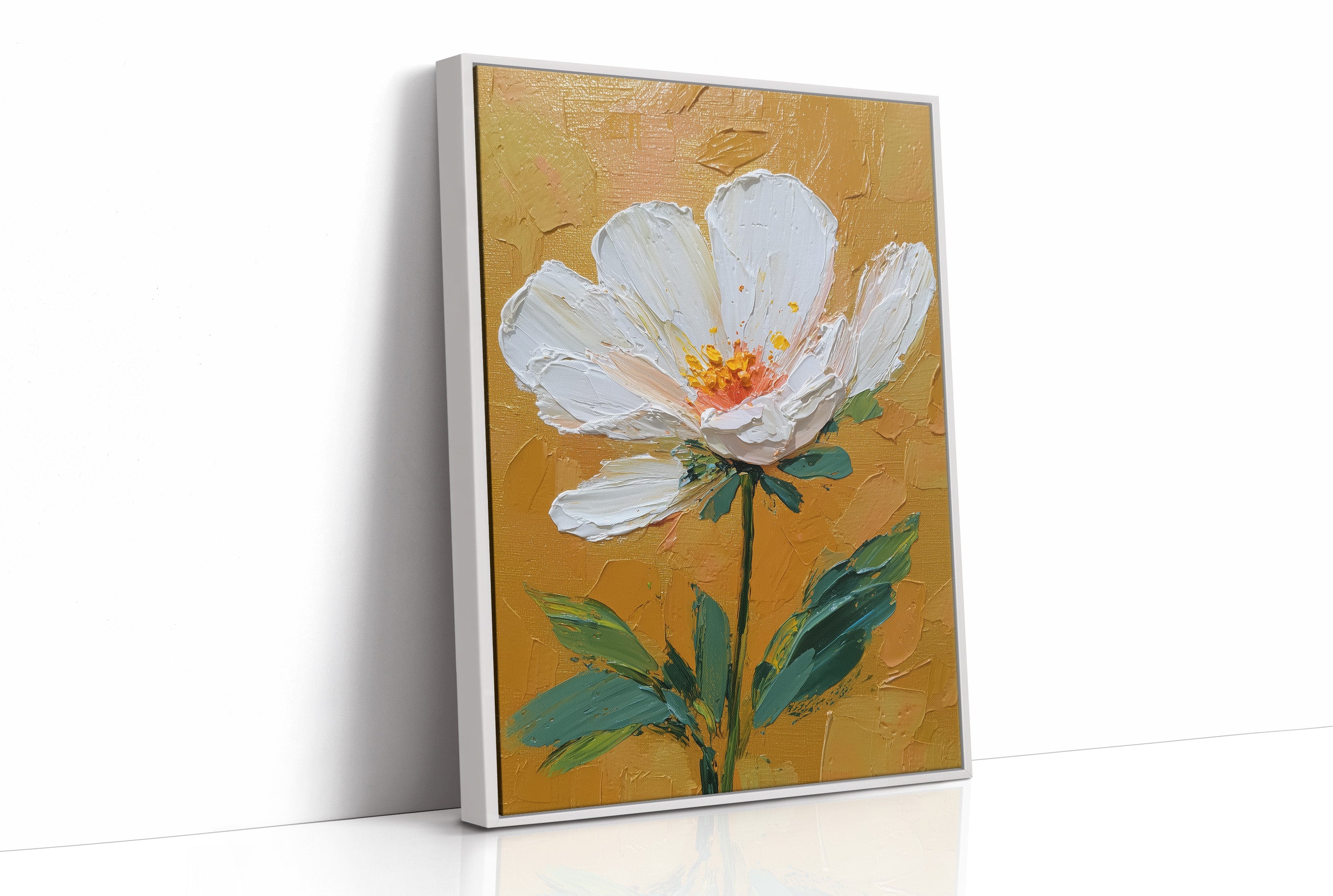One White Bloom on Gold