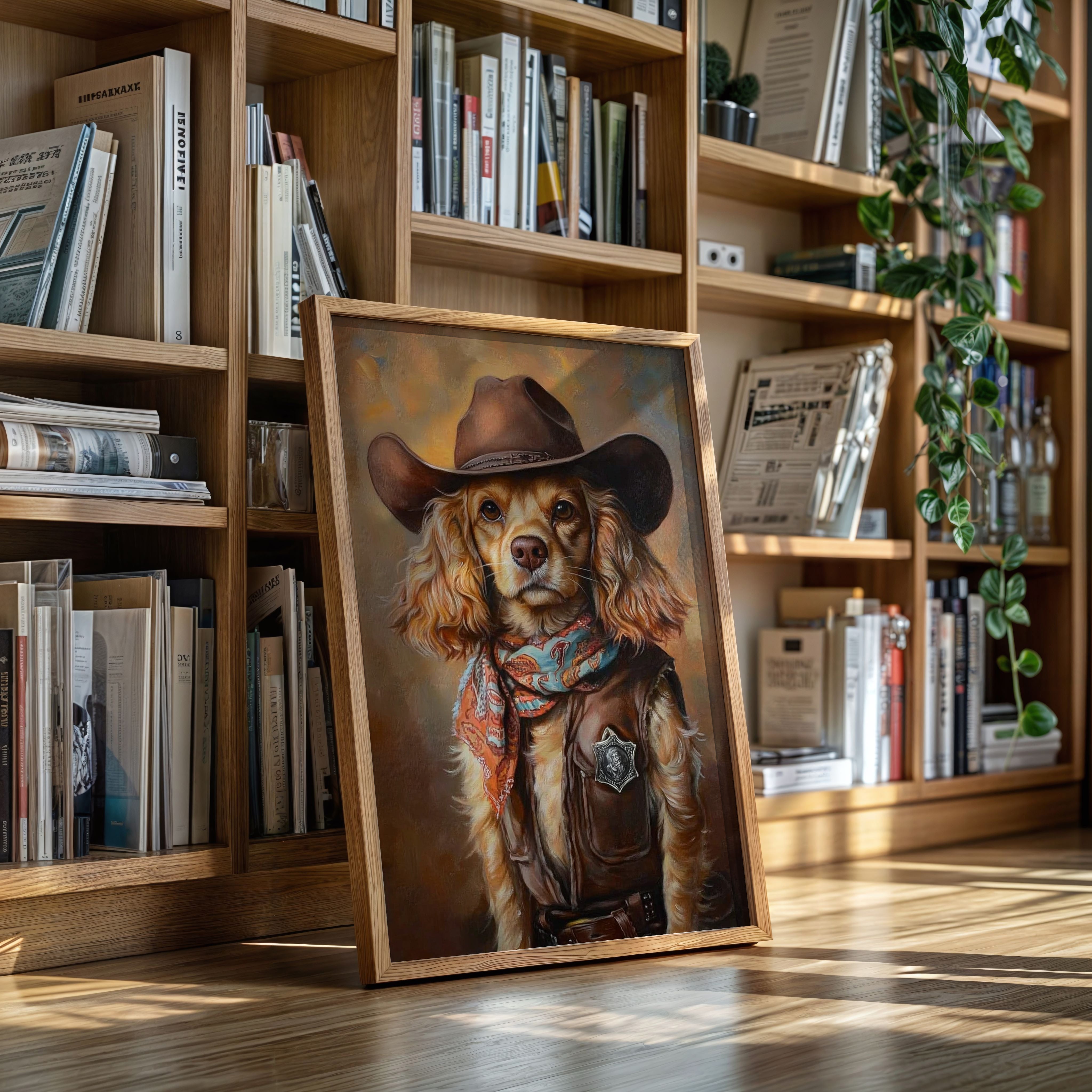 Cocker Spaniel Sheriff in Turquoise and Rust