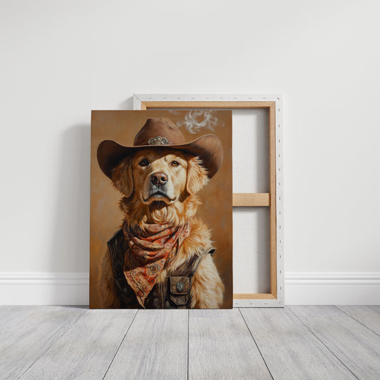 Golden Retriever Gunslinger in a Cowboy Hat