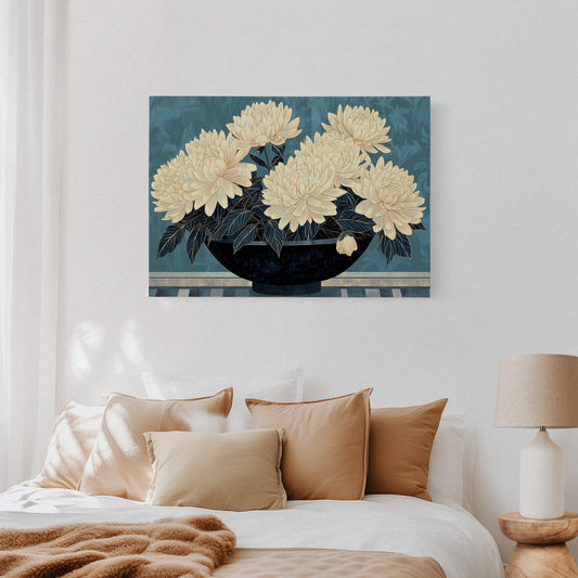 Cream Dahlias On Midnight Waters