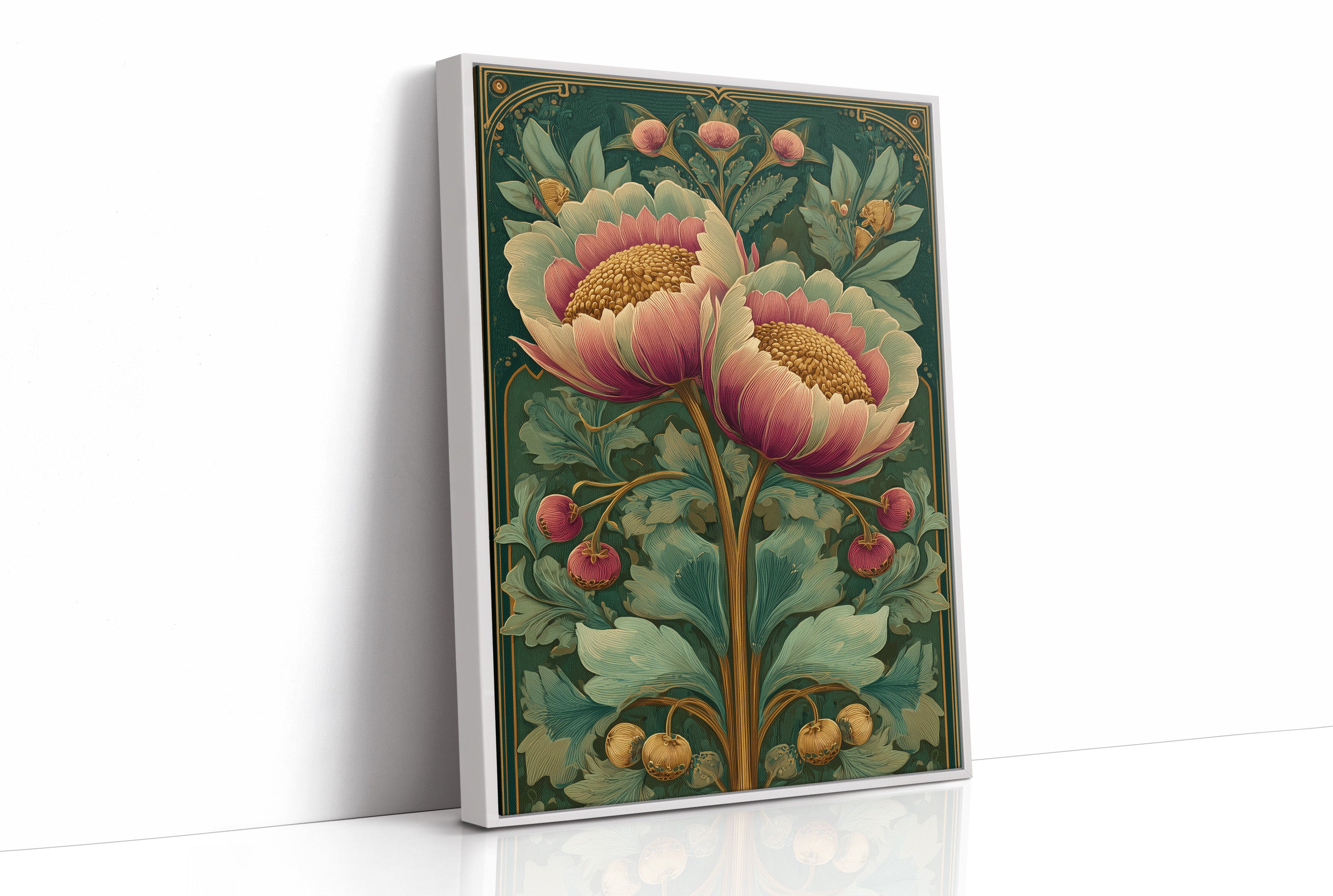 Two Peonies, One Gilded Stem