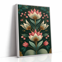 Pink Blooms on Darkened Green