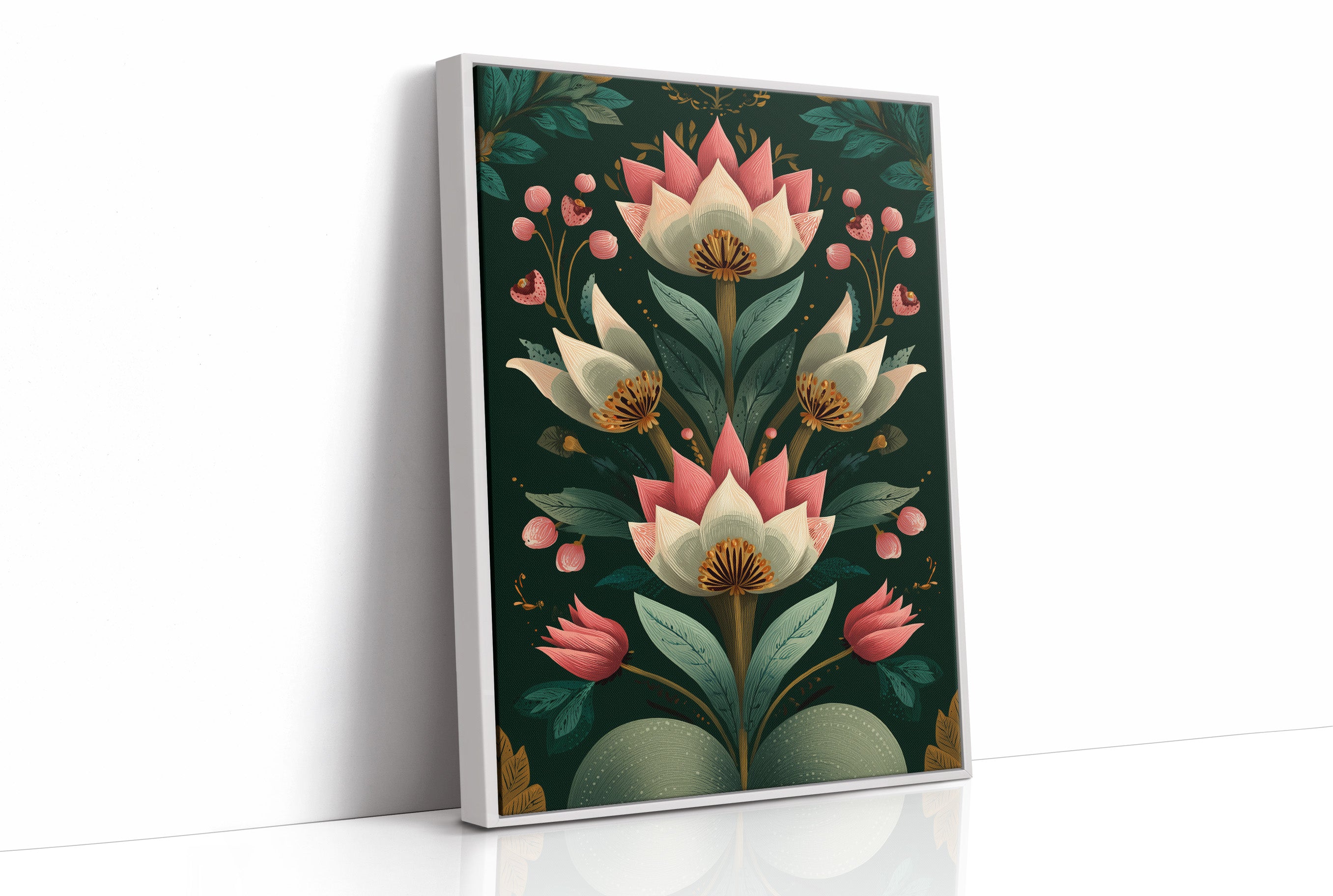 Pink Blooms on Darkened Green