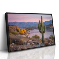 Desert Lake Glows At Dusk
