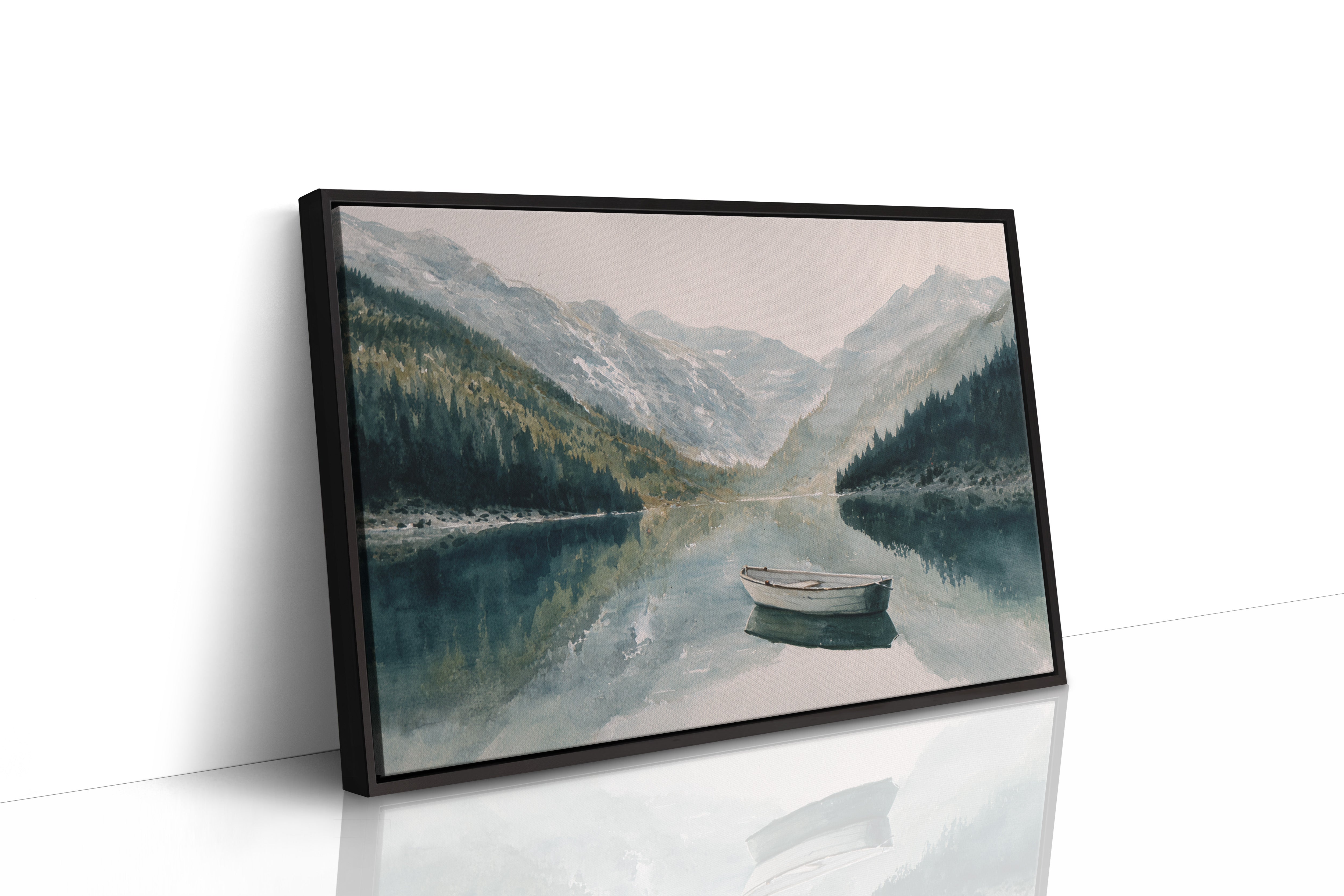 Lone Boat Mirrors Mountain Peace