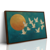 Cranes Dance Against Golden Moon