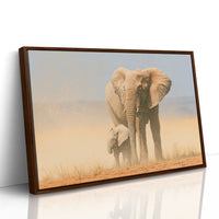 Elephant Mother, Dust and Calf