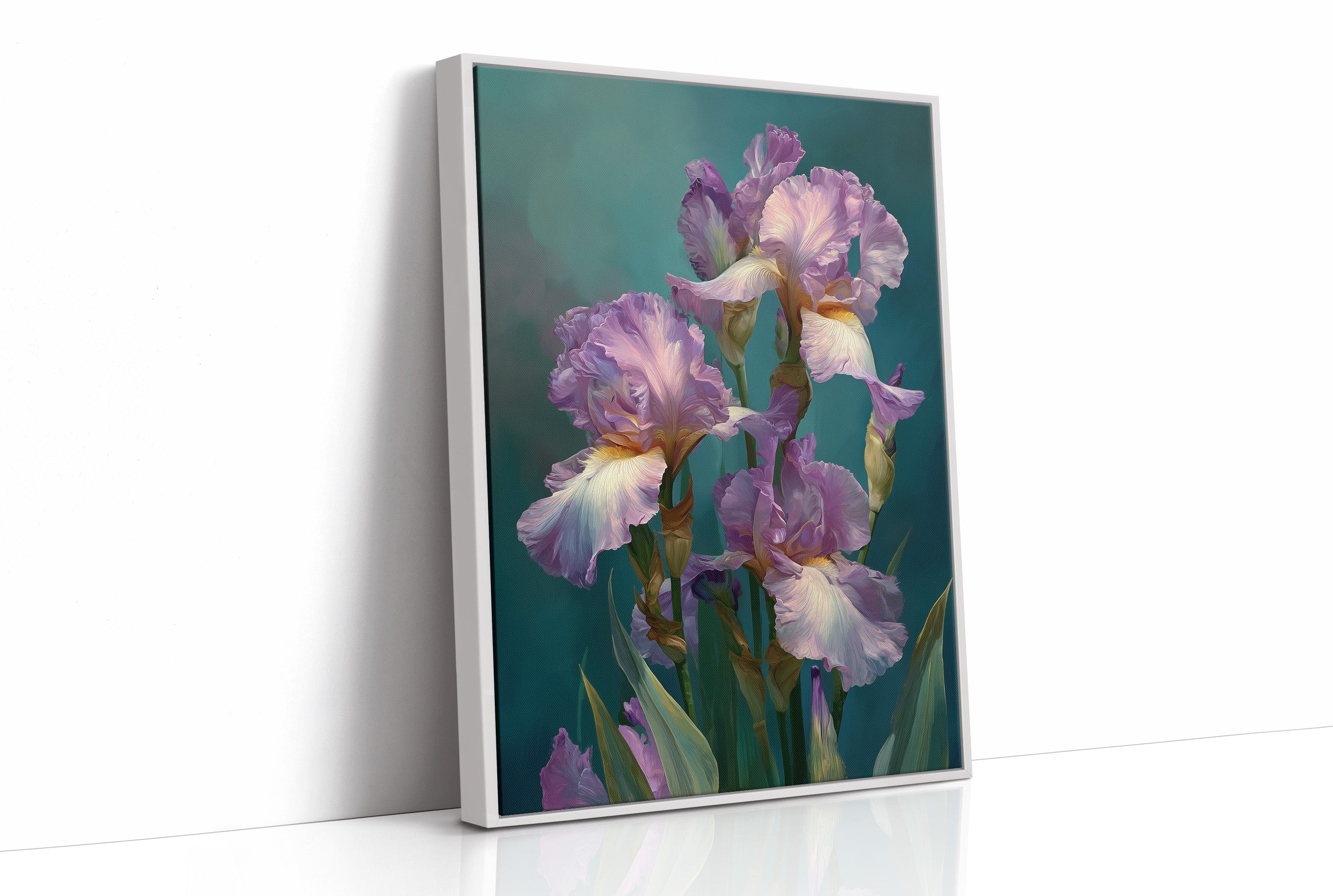 Soft Irises in Teal Light