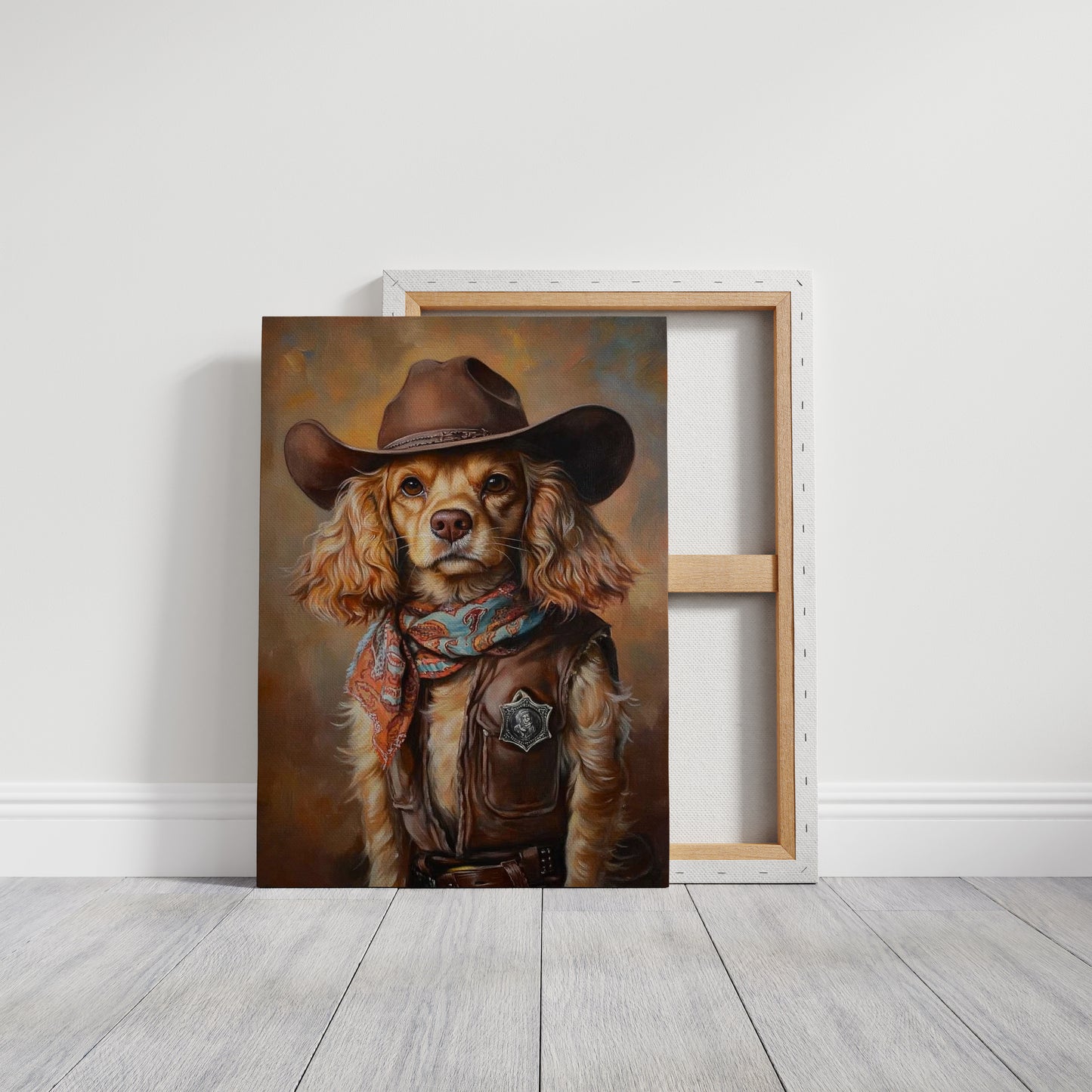 Cocker Spaniel Sheriff in Turquoise and Rust