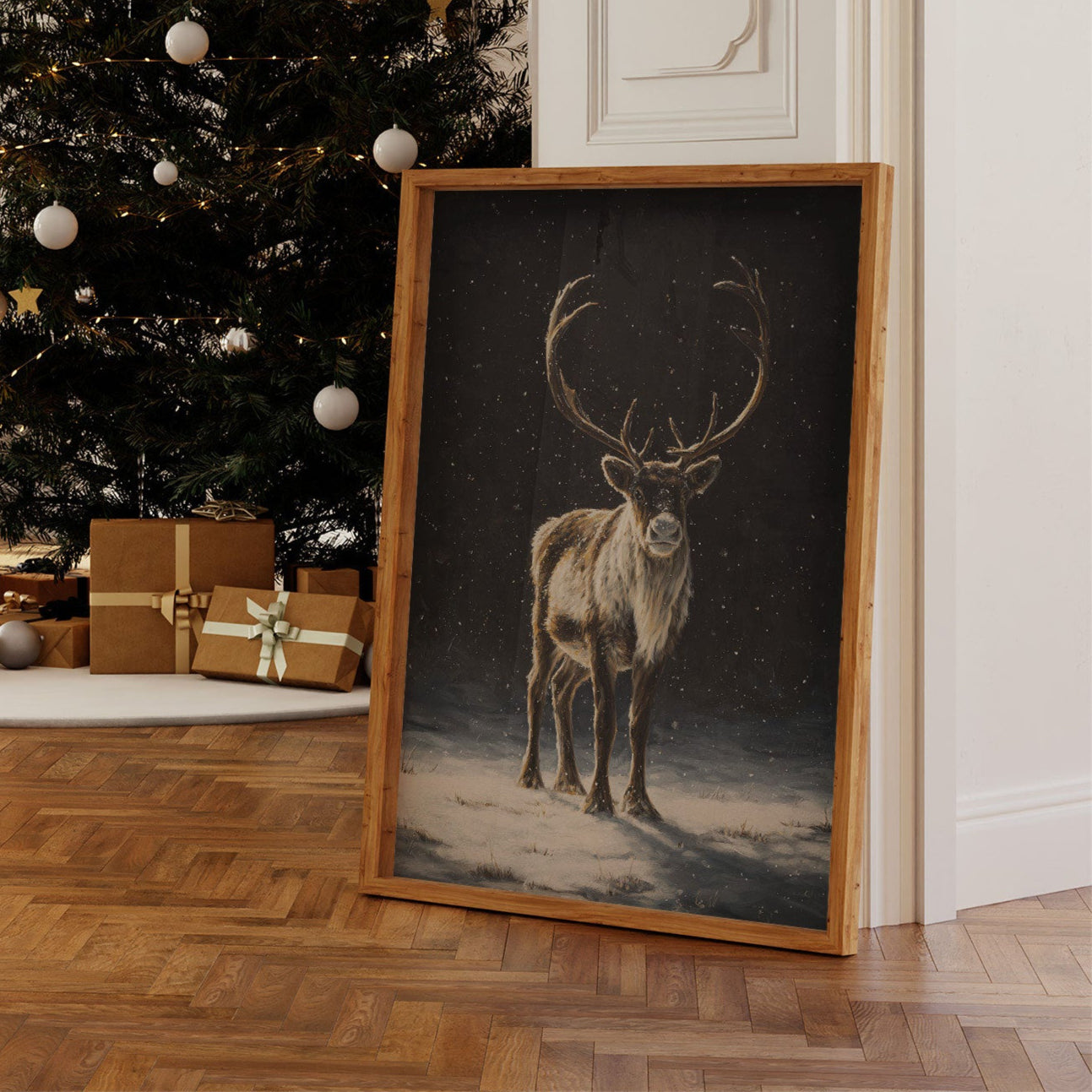 Reindeer Dreams Under Starlit Snow