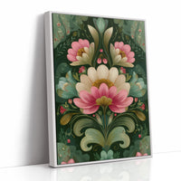 Pink and Cream on Forest Green