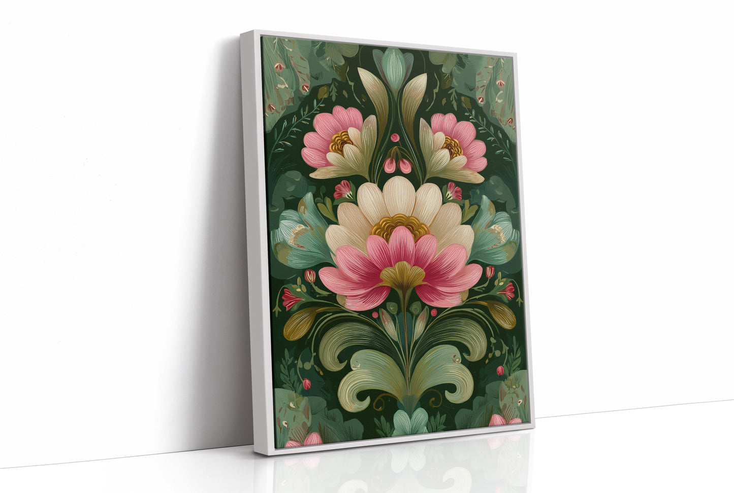 Pink and Cream on Forest Green