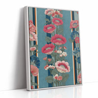 Hot Pink Blooms on Faded Blue
