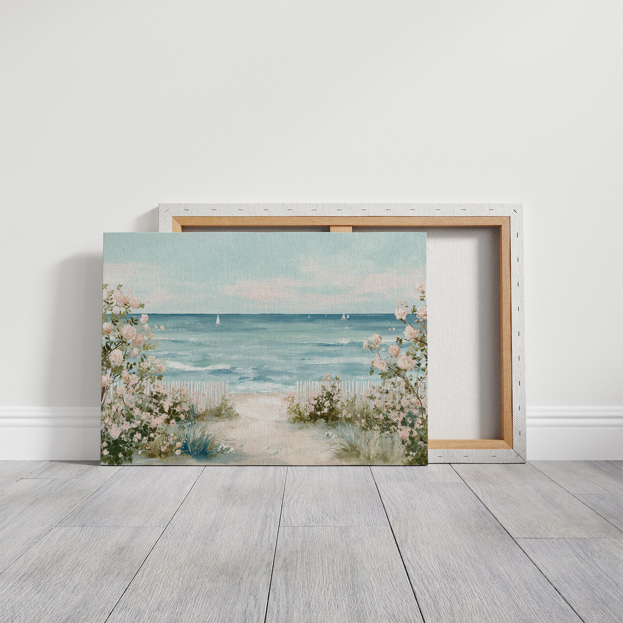 Seaside Roses Frame Distant Sails