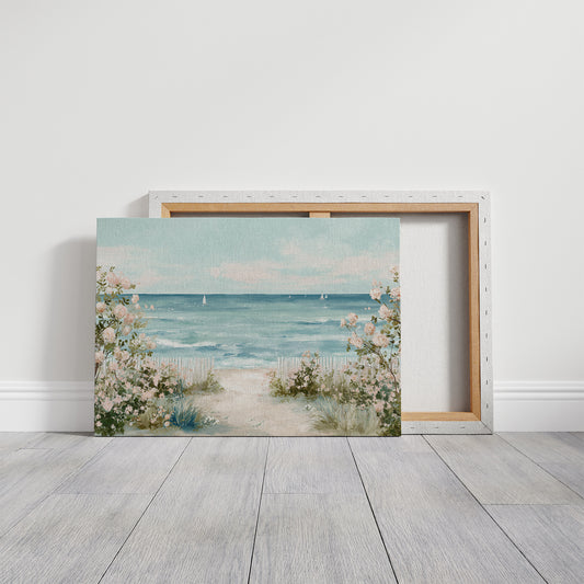 Seaside Roses Frame Distant Sails