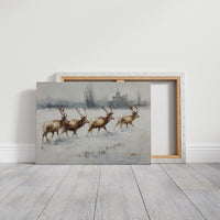 Winter Stags Cross Ancient Castle Grounds